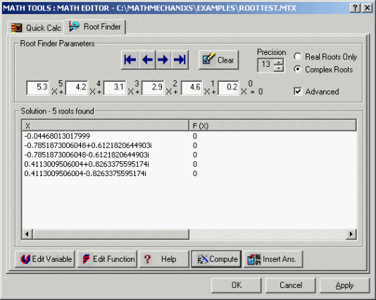 Math Mechanixs Polynomial Root Finder