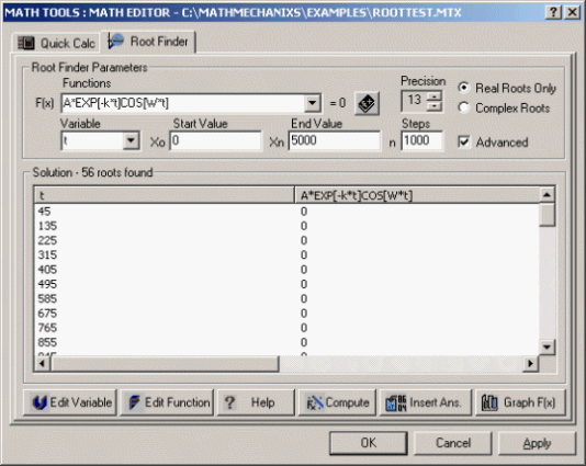 Math Tools Root Finder Utility